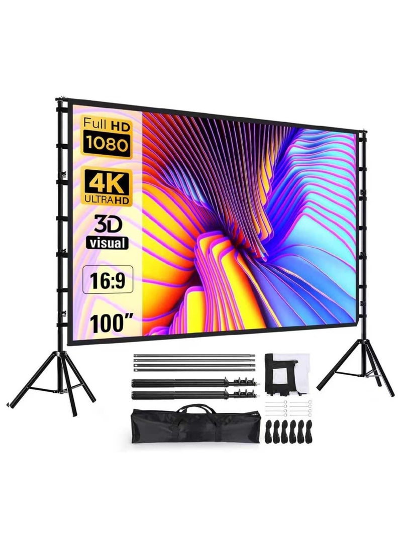 M.A&F's Projector Screen and Stand 100 Inch, Outdoor Portable Projector Movie Screen Pull Down, Indoor Projections Screen with Stand 16:9 4K Full HD Support Height Adjustable for Home Theater (100inch) - Image 1
